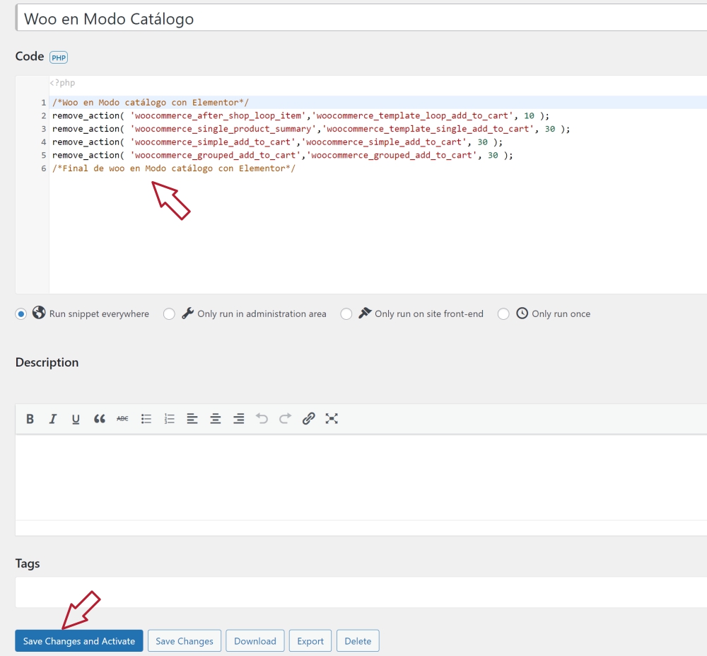 woocommerce en modo catalogo code snippets
